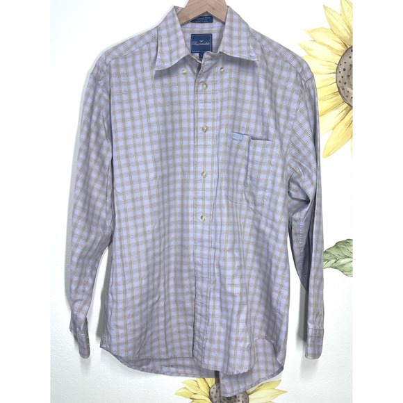 Faconnable Other - Faconnable Mens Small Blue Tan Plaid Cotton‎ Long Sleeve Button Down Shirt
